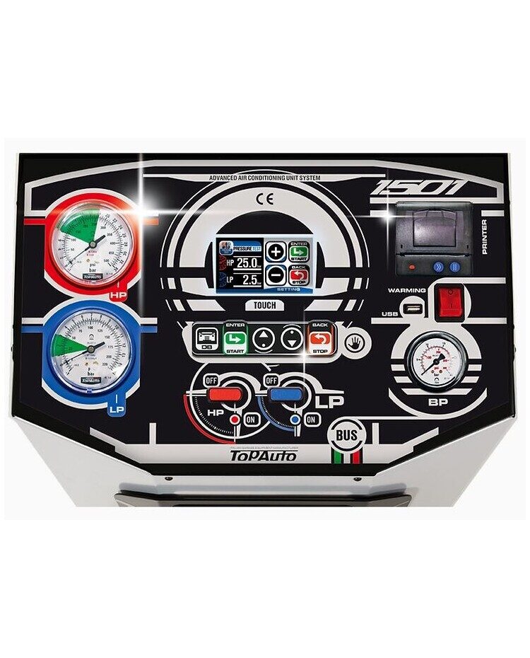 Pilnībā automātiska uzpildes stacija smago transportlīdzekļu gaisa kondicionēšanas sistēmām TOP-AUTO RR1501 BUS